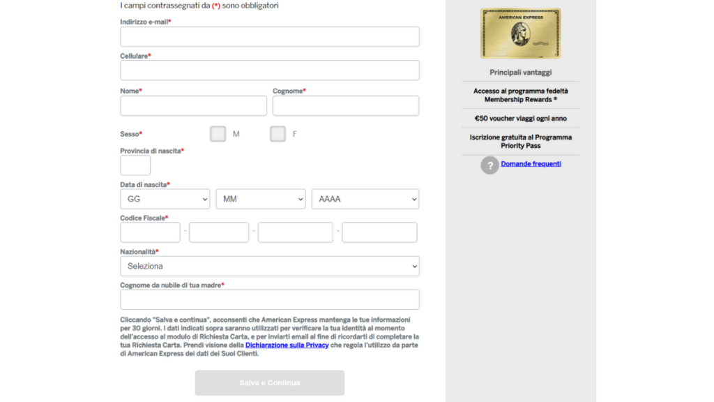 richiedere carta di credito oro american express