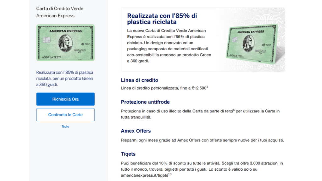 Recensione Carta Verde American Express